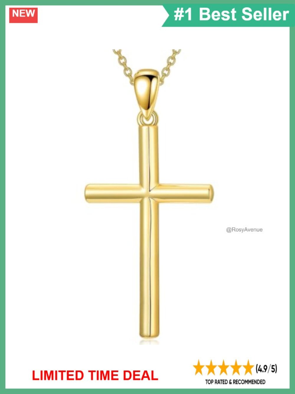 18K Gold Cross Pendant Necklace 18in Cable Chain Minimalist Religious Gift